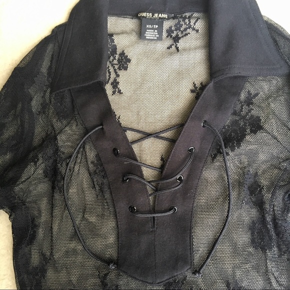 Sheer Lace-Up Mesh Top - Picture 1 of 4